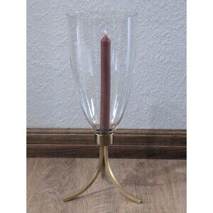 Vintage Large 17" Glass Solid Brass Hurricane Candle Holder Table Centerpiece